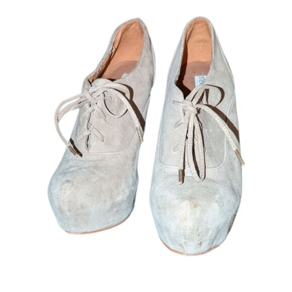 Steve Madden Size 8.5 Cirkus Platform Lace Up Heels Beige Suede Oxford Pump - Picture 4 of 8